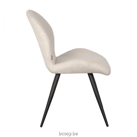 LABEL 51 Eetkamerstoel Sky Ivoor Teddy Zwart Metalen Frame.