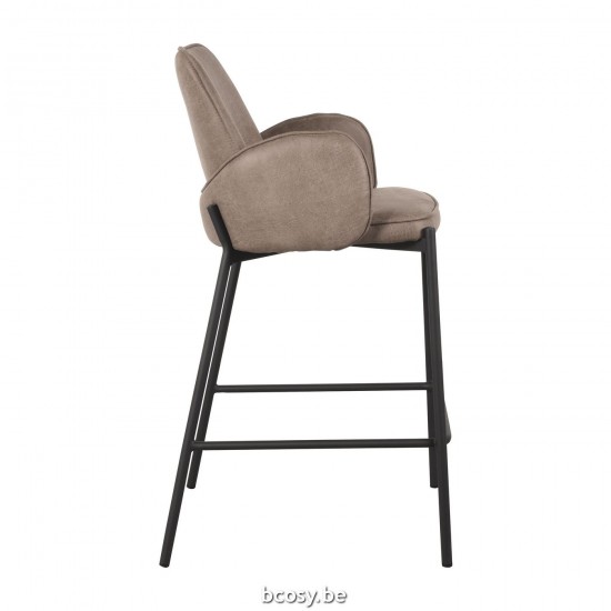 LABEL 51 Barkruk Joni Taupe Micro Suede Laag.