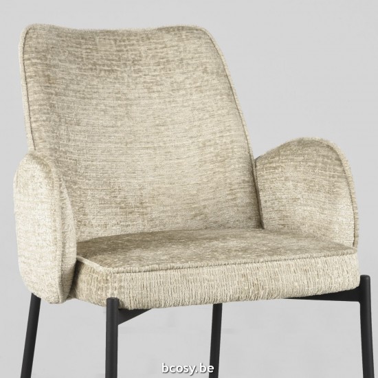 LABEL51 Chaise de salle à manger Joni Beige Elegance Zwart Metalen Frame.