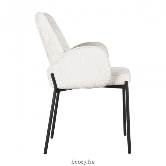 LABEL 51 Eetkamerstoel Joni Creme Elegance Zwart Metalen Frame.