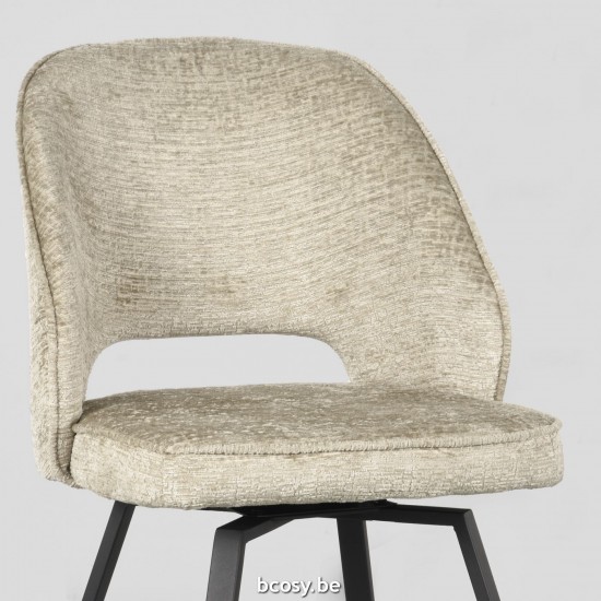 LABEL51 Chaise de salle à manger Lewis Beige Elegance Zwart Metalen Frame.