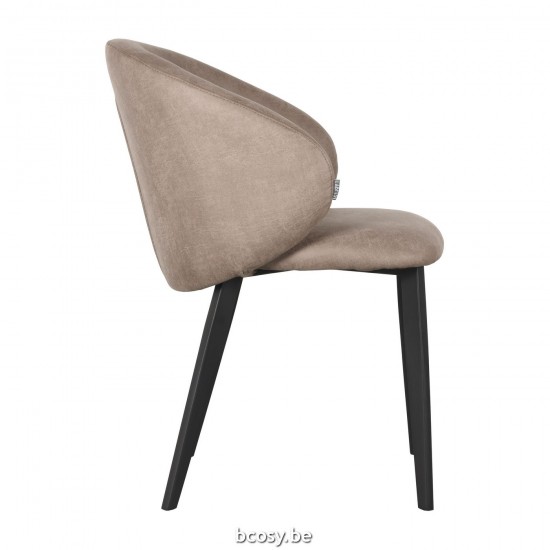 LABEL 51 Eetkamerstoel Logan Taupe Micro Suede Zwart Metalen Frame.