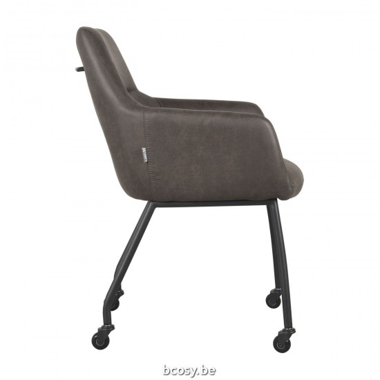 LABEL 51 Eetkamerstoel Lenny Antraciet Micro Suede Zwart Metalen Frame.