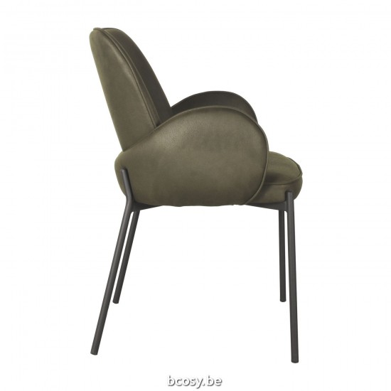 LABEL 51 Eetkamerstoel Jari Army Microvezel Zwart Metalen Frame.
