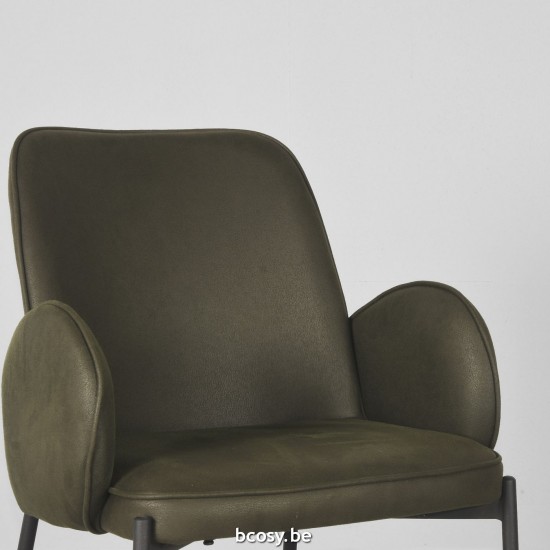 LABEL51 Chaise de salle à manger Jari Army Microvezel Zwart Metalen Frame.