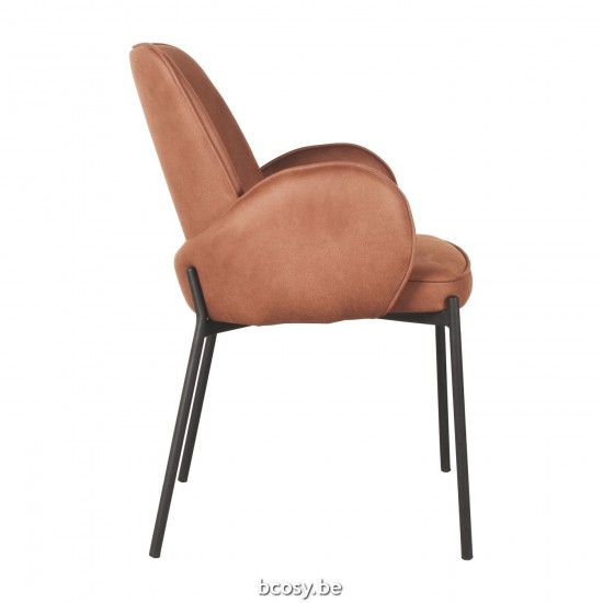 LABEL 51 Eetkamerstoel Jari Cognac Microvezel Zwart Metalen Frame.