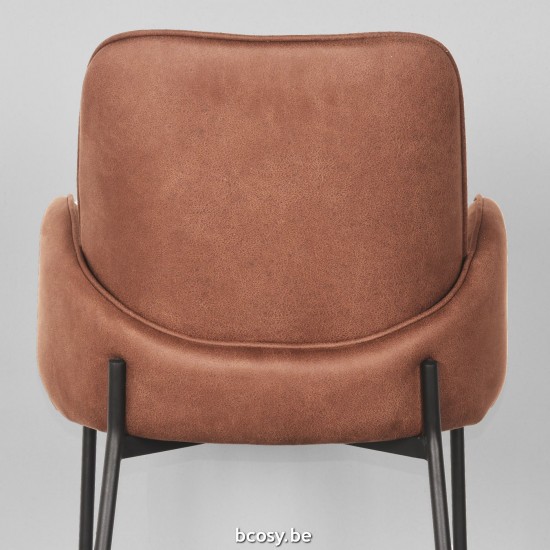 LABEL51 Chaise de salle à manger Jari Cognac Microvezel Zwart Metalen Frame.