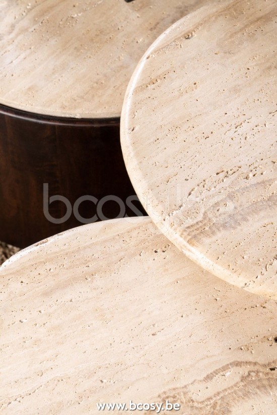 Lifestyle SALONTAFEL UTAH TRAVERTINE BASE WALLNUT Ø60xH43 Lifestyle94 KOFFIETAFEL UTAH TRAVERTIN ONDERSTEL WALNOOT Ø60xH43