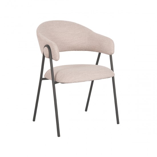 LABEL51 Eetkamerstoel Lowen Naturel Boucle Zwart Metalen Frame.