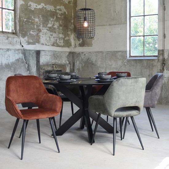 LABEL51 Chaise de salle à manger Fer Hunter Velours Zwart Metalen Frame.