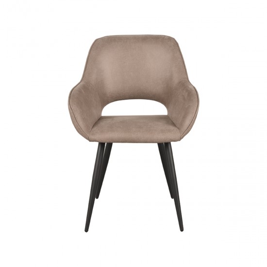 LABEL51 Eetkamerstoel Fer Taupe Micro Suede Zwart Metalen Frame.