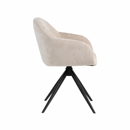 LABEL51 Eetkamerstoel Fiby Naturel Elite Zwart Metalen Frame.