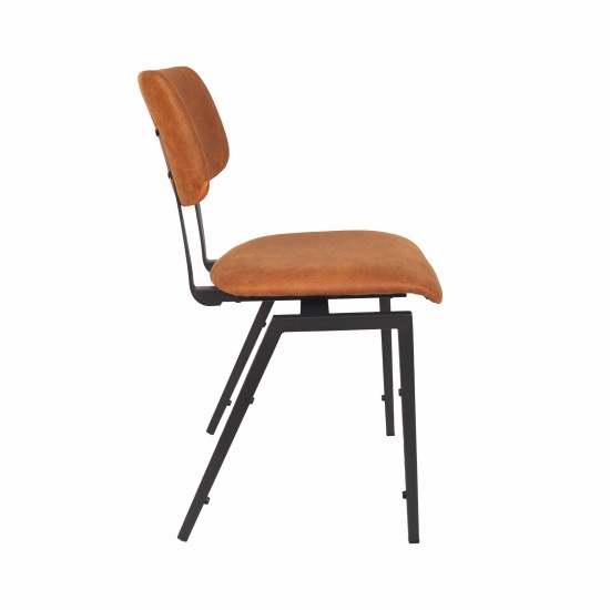 LABEL51 Eetkamerstoel Stapelbaar Cognac Micro Suede Zwart Metalen Frame.