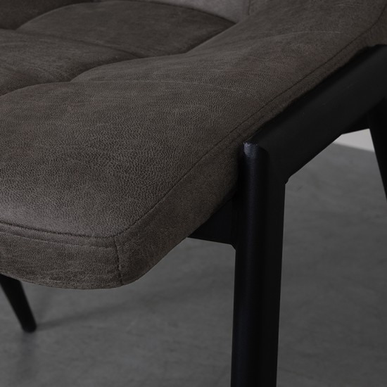 LABEL51 Chaise de salle à manger Noor Anthracite Micro Suede Zwart Metalen Frame.