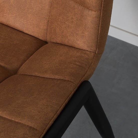 LABEL51 Chaise de salle à manger Noor Cognac Micro Suede Zwart Metalen Frame.