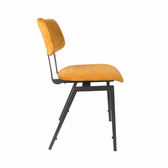 LABEL51 Eetkamerstoel Stapelbaar Oker Fluweel Zwart Metalen Frame.