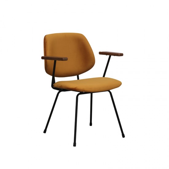 LABEL51 Eetkamerstoel Gastron Oker Fluweel Zwart Metalen Frame.