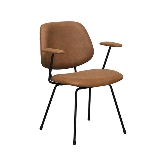 LABEL51 Eetkamerstoel Rivano Cognac Micro Suede Zwart Metalen Frame.