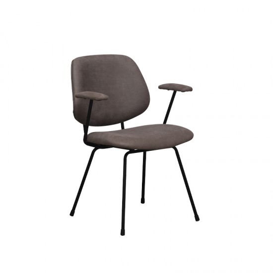 LABEL51 Eetkamerstoel Rivano Taupe Micro Suede Zwart Metalen Frame.