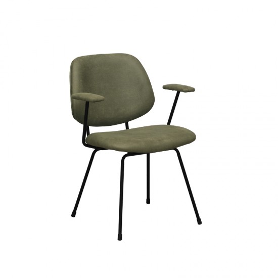 LABEL51 Eetkamerstoel Rivano Moss Micro Suede Zwart Metalen Frame.