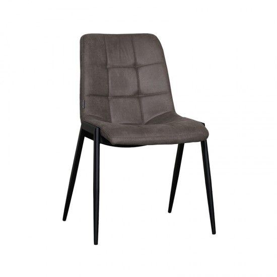 LABEL51 Eetkamerstoel Noor Taupe Micro Suede Zwart Metalen Frame.