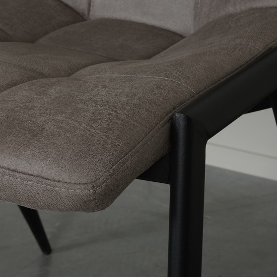 LABEL51 Chaise de salle à manger Noor Taupe Micro Suede Zwart Metalen Frame.