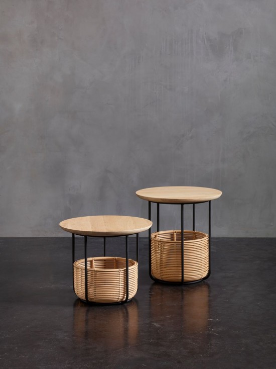 Vincent Sheppard Table panier Vivi S Vivi Petit Table d'appoint Panier Cadre en Acier Noir Rotin Naturel.
