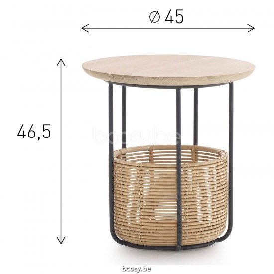 Vincent Sheppard Vincent Sheppard Vivi Basket Side Table Medium Black Steel frame Natural Rattan Natural Oak top.
