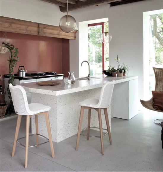 Vincent Sheppard Lily Tabouret de bar Cadre en Bois Chêne naturel Lloyd Loom Blanc pur.