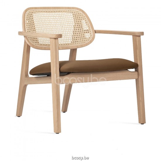 Vincent Sheppard Titus Lounge Stoel Natuur vernis Eiken frame Kastanje bruin Vegan Leder.