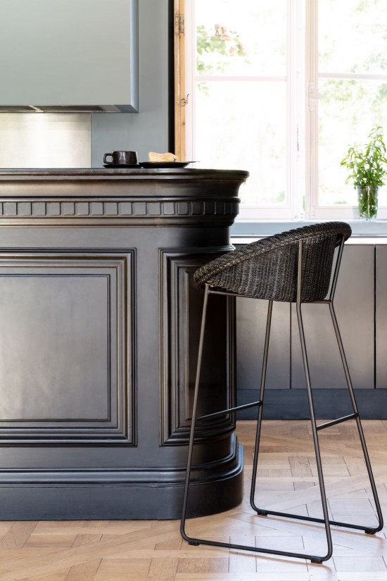 Vincent Sheppard Joe counter stools Black Powder Coated Steel Sled frame Black Lloyd Loom.