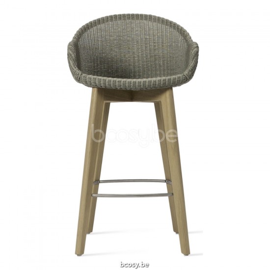 Vincent Sheppard Avril Tabouret de bar mi-hauteur Cadre en Bois Chêne naturel Lloyd Loom Galet.