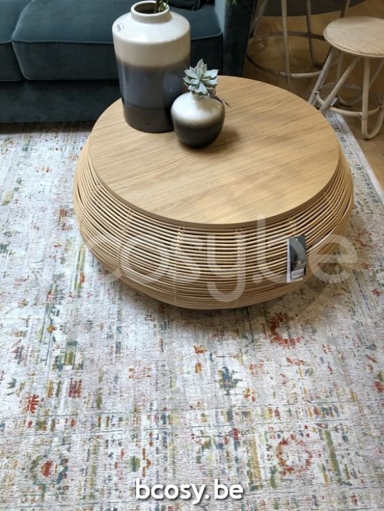 Vincent Sheppard Vivi Rond Table basse ronde Rotin Naturel dessus de table Chêne naturel.