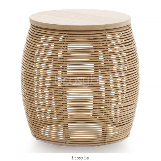 Vincent Sheppard Vivi Ronde Bijzettafel Dia 46 Naturel Rotan Natuur eiken Tafelblad.