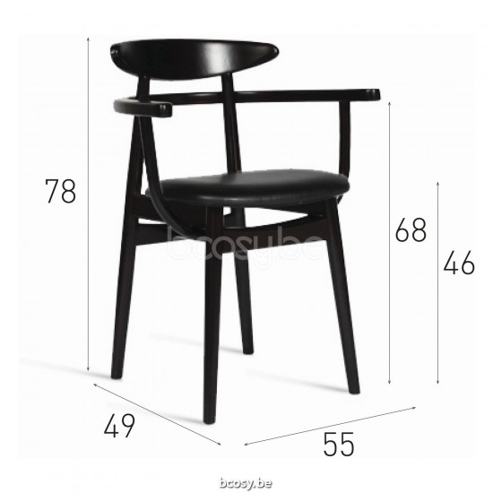 Vincent Sheppard Chaise Teo avec accoudoirs Teo Fauteuil Cadre en Hêtre Noir Cuir Noir Vegan.