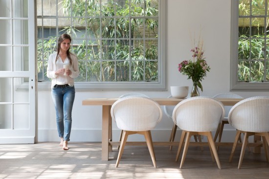 Vincent Sheppard Joe chaises de repas Cadre en Bois Chêne naturel Lloyd Loom Blanc pur.