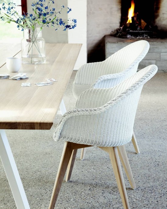 Vincent Sheppard Avril armchairs with armrests Natural Oak Wood frame Pure White Lloyd Loom.