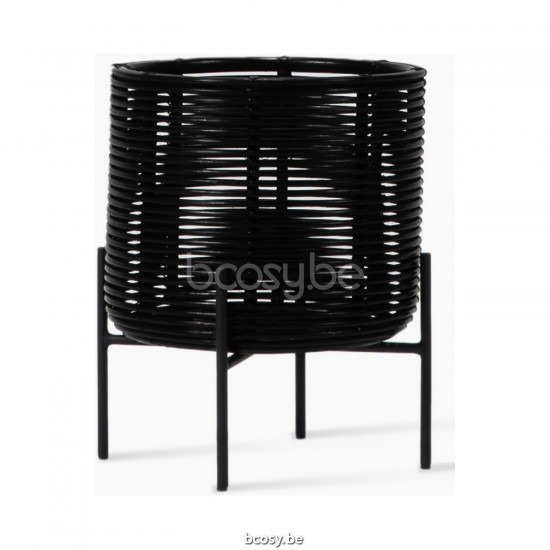 Vincent Sheppard Ivo Plantenpot Klein Rond Zwart Stalen frame Zwart Wicker koord Polyethyleen.