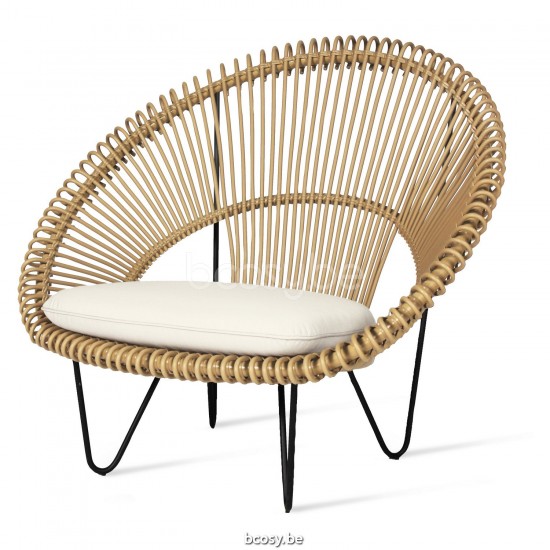 Vincent Sheppard Roy Cocoon Zwart Stalen frame Camel Wicker koord Polyethyleen.