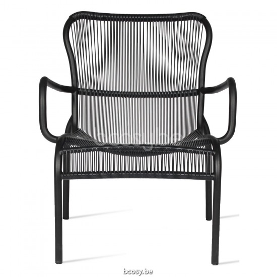 Vincent Sheppard Loop Lounge Stoel Zwart Aluminium frame Zwart Wicker Polyethyleen.
