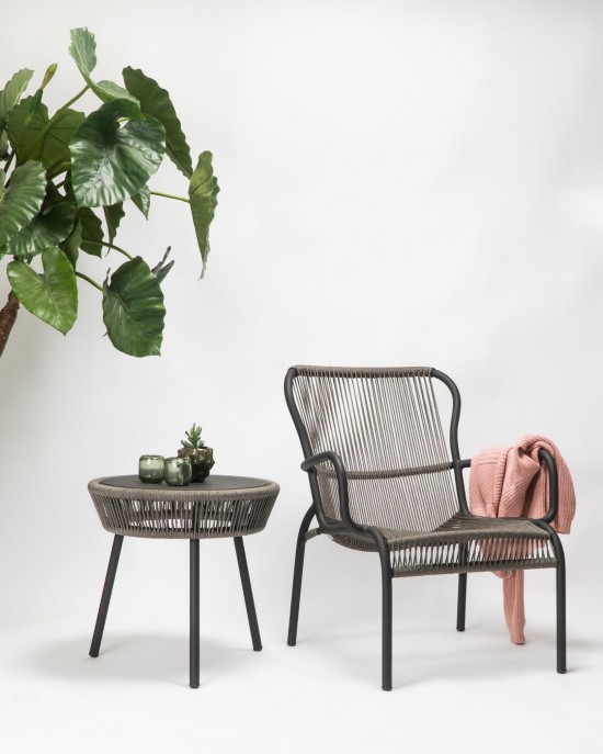 Vincent Sheppard Loop Fauteuil de repos Cadre en Aluminium Gris fossile Corde Gris fossile Polypropylène.