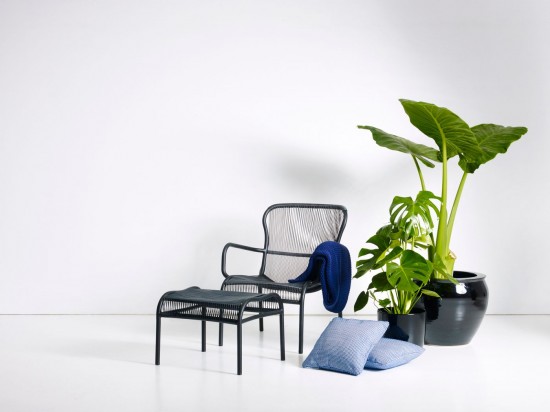 Vincent Sheppard Loop Repose-pieds Cadre en Aluminium Noir Tressage Noir Polyéthylène.