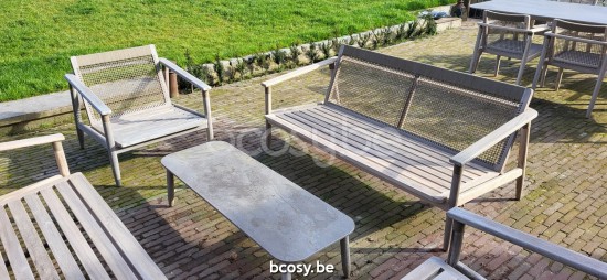 Vincent Sheppard David salons de jardin détente 1 place Cadre en Teck Vieilli Corde Gris Polypropylène.