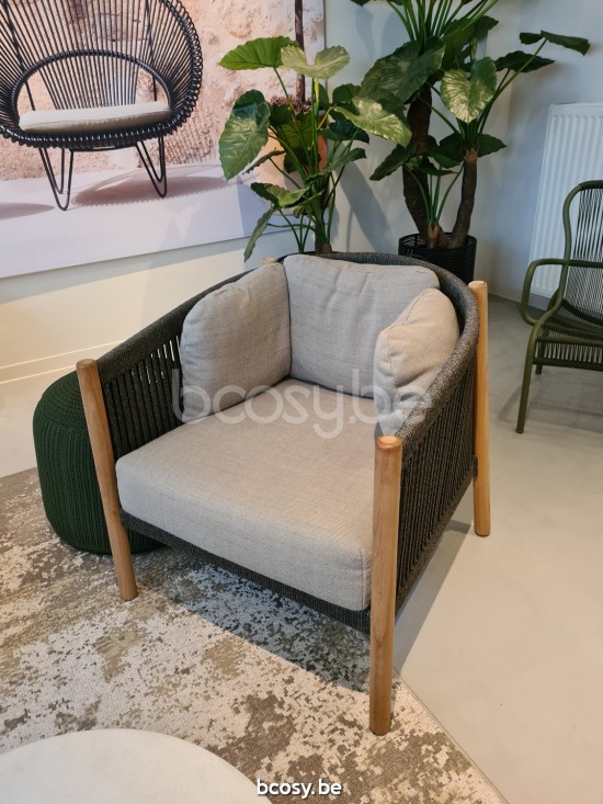 Vincent Sheppard Lento Fauteuil de repos Cadre en Teck non traité Corde Anthracite-Charbon Polypropylène.