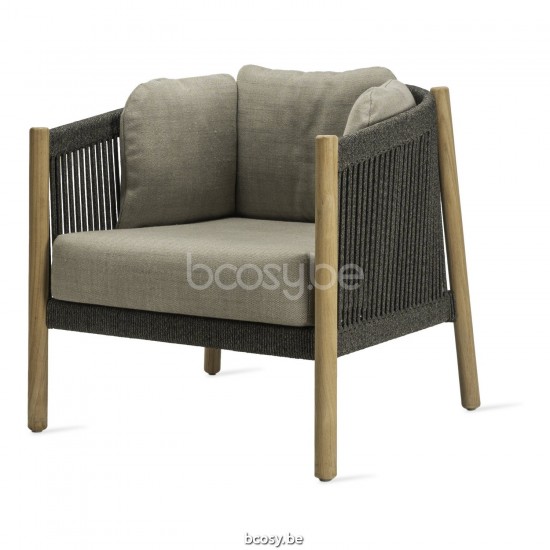 Vincent Sheppard Lento Lounge Stoel Onbehandeld teakhout frame Antraciet-Steenkool Touw Polypropyleen.