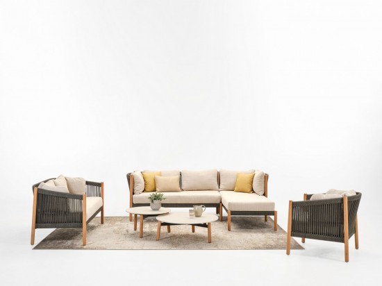 Vincent Sheppard Lento Modulaire Lounge hoekelementen Onbehandeld teakhout frame Antraciet-Steenkool Touw Polypropyleen.