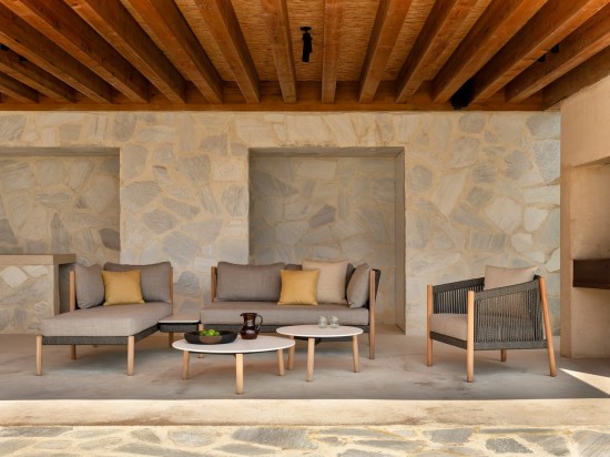 Vincent Sheppard Lento Chaise Longue Modulaire Droite Cadre en Teck non traité Corde Anthracite-Charbon Polypropylène.