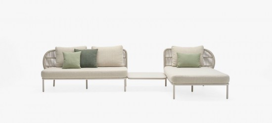 Vincent Sheppard Kodo Chaise longue modulaire gauche Cadre en Aluminium Blanc dune Corde Blanc dune Polypropylène.