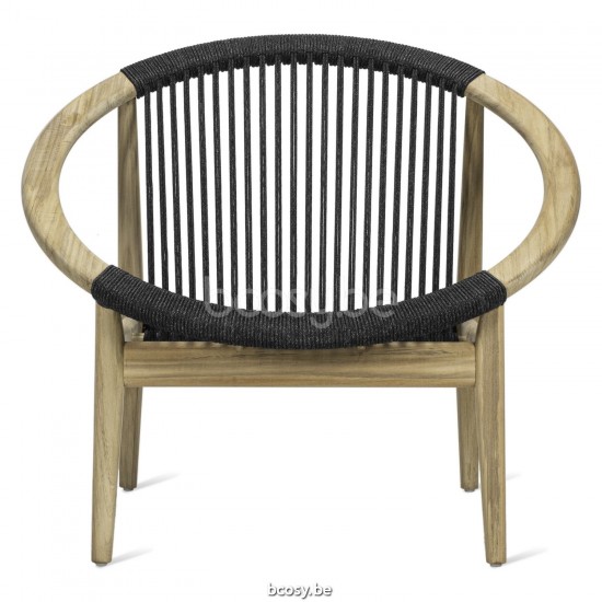 Vincent Sheppard Chaise lounge Frida Frida Fauteuil de repos Cadre en Teck non traité Corde Anthracite-Charbon Polypropylène.