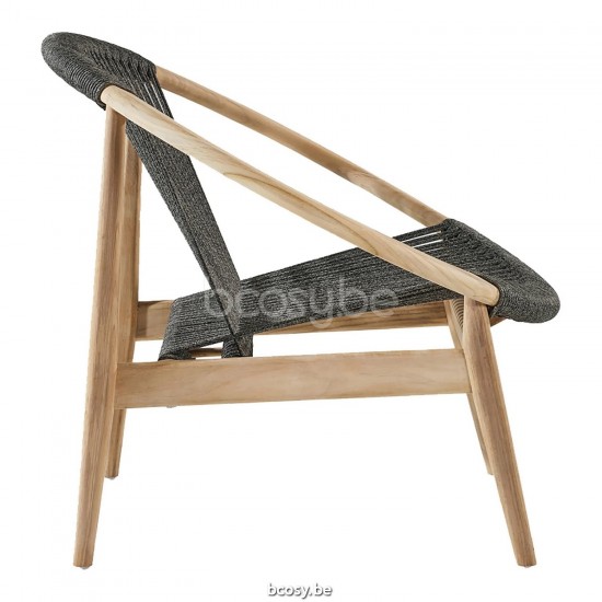 Vincent Sheppard Frida Loungesessel Frida Lounge Stuhl Rahmen aus Unbehandeltes Teakholz Anthrazit-Kohle Seil Polypropylen.